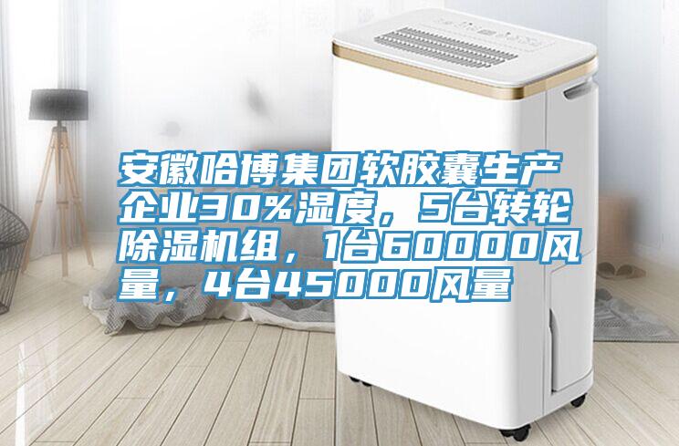 安徽哈博集團(tuán)軟膠囊生產(chǎn)企業(yè)30%濕度，5臺(tái)轉(zhuǎn)輪除濕機(jī)組，1臺(tái)60000風(fēng)量，4臺(tái)45000風(fēng)量